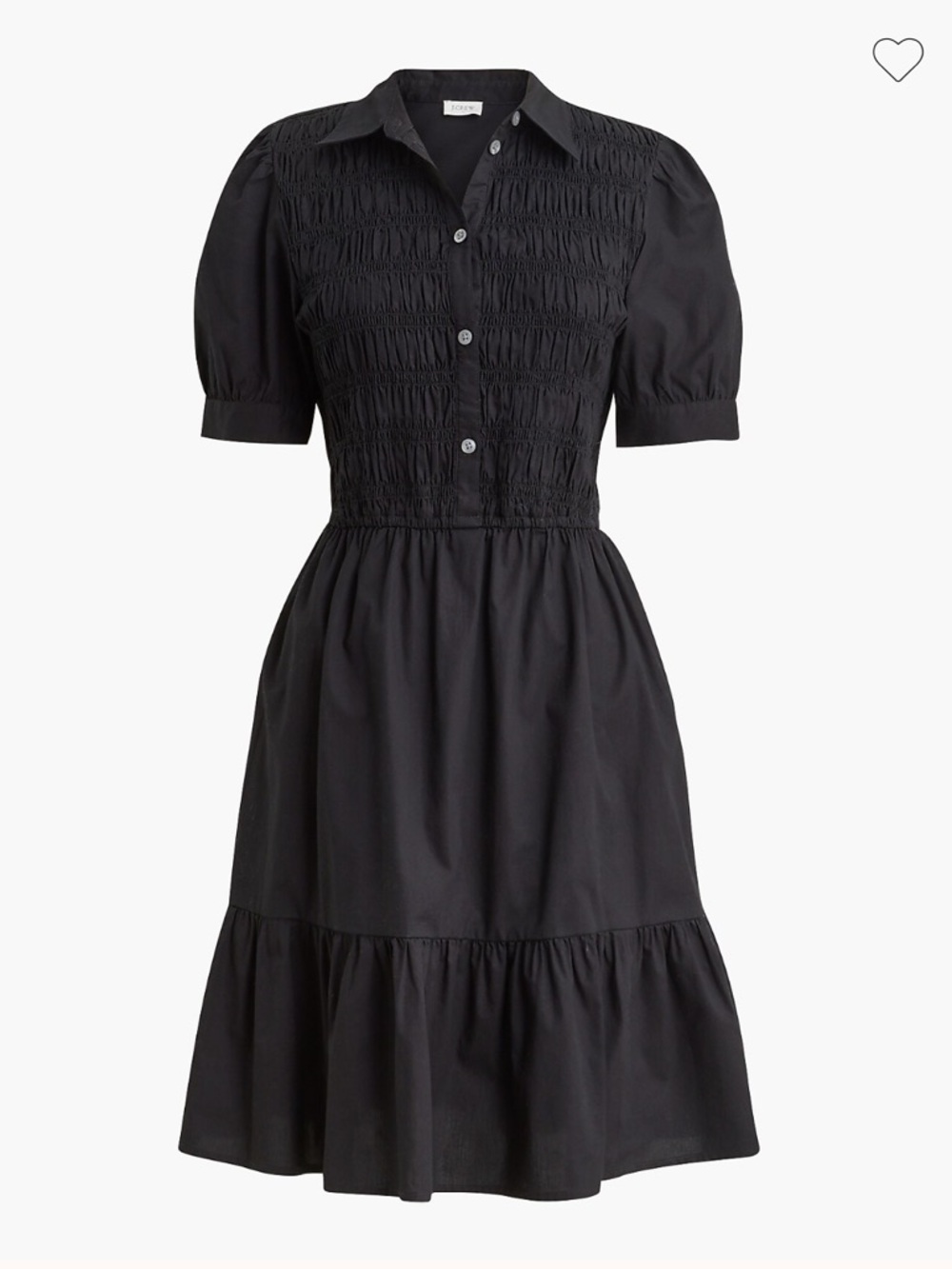 J. Crew Black Smocked Cotton Midi Dress